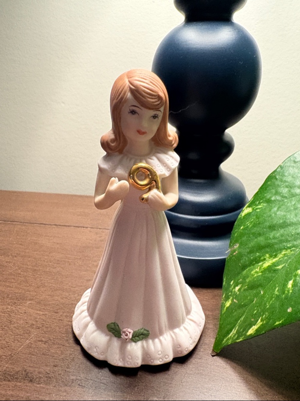 Growing Up Porcelain Girl Figurine in Soft Pink with Gold Accent age 9